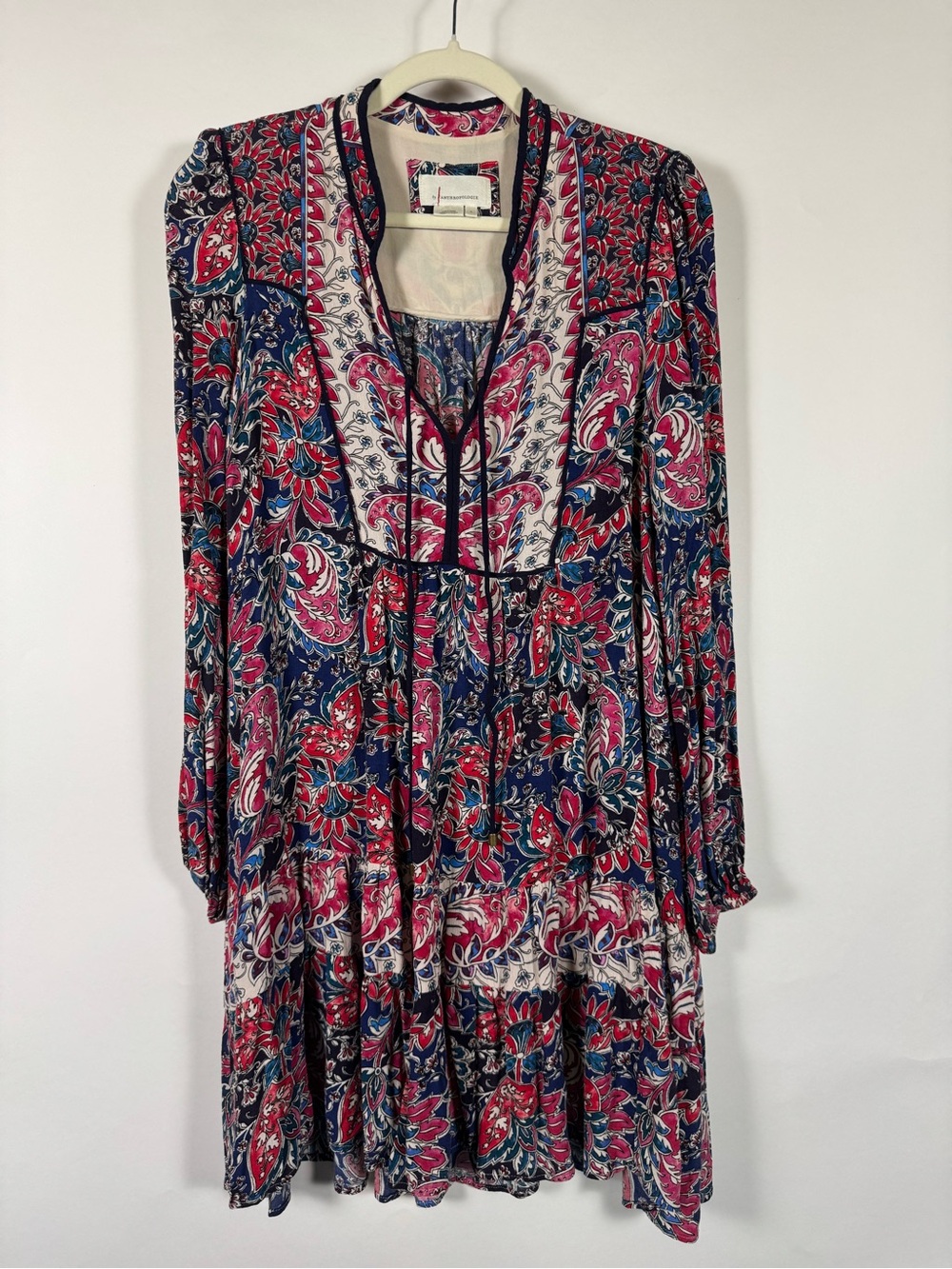 Anthropologie Paisley Boho Tiered Dress Lg Balloon Sleeve Romantic Cottagecore